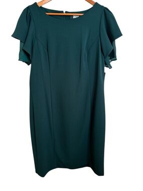 DKNY Emerald Green Midi Sheath Dress with Flutter Sleeves Womens Sz 14 Euro NWT